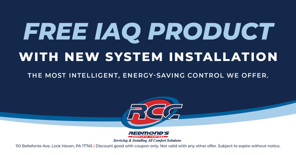 RCC Mechanical indoor air quality coupon for a FREE IAQ product with new system installation.